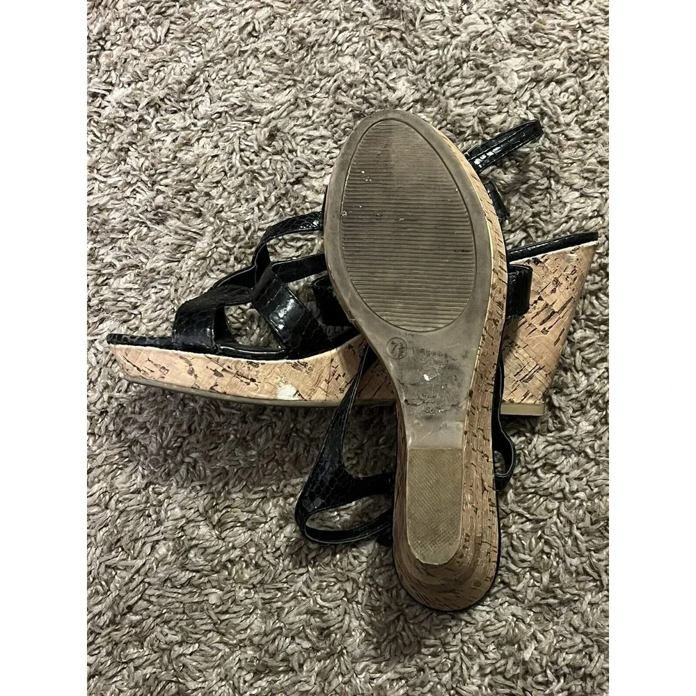 Solanz Cork Wedge Heel‎ Womens Slingback Sandals Size 7 Very Good Condition!